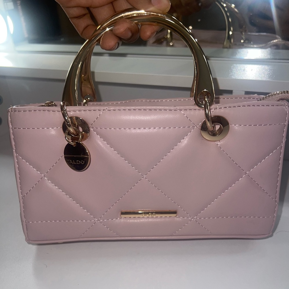 Aldo Light Pink Quilted Mini Bag with Gold Accents